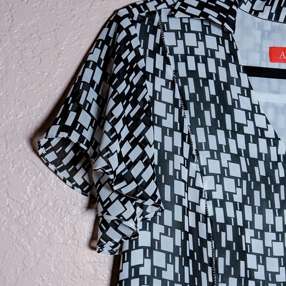 Anne Klein black/white button down shirt/blouse - Picture 2 of 7